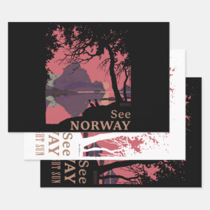 Minimalistisches Norwegen-Sonnenuntergangs-Poster  Geschenkpapier Set