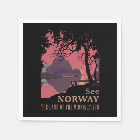 Minimalistisches Norwegen-Sonnenuntergangs-Poster Serviette (Vorderseite)