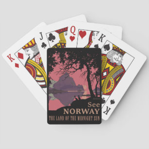 Minimalistisches Norwegen-Sonnenuntergangs-Poster Spielkarten