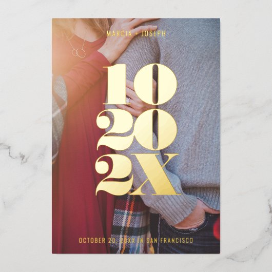 Minimalistisches numerisches Datum Save the Date Folieneinladung (Vorderseite)