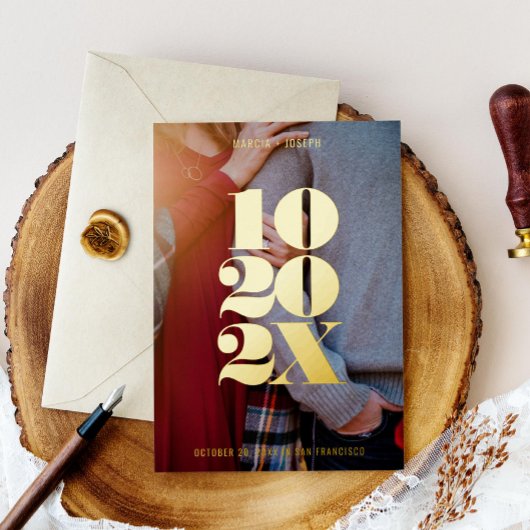 Minimalistisches numerisches Datum Save the Date Folieneinladung