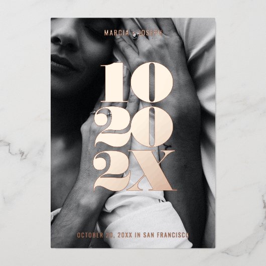 Minimalistisches numerisches Datum Save the Date R Folieneinladung (Vorderseite)