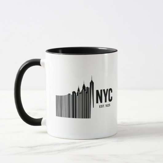 Minimalistisches NYC-Barcode-Skyline-Design Tasse (Links)