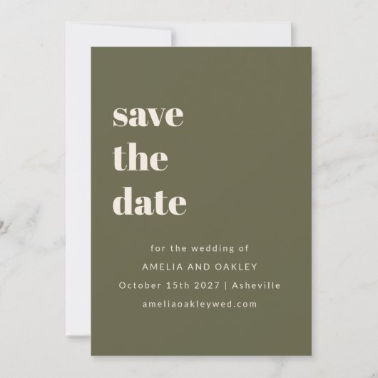 Minimalistisches Olive Fall Retro Simple Wedding F Save The Date (Vorderseite)