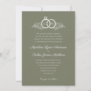 Minimalistisches Olive Wedding Rings Monogram Foto Einladung