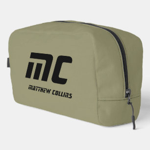 Minimalistisches Oliven Grün Monogramm Name Herren Waschbeutel