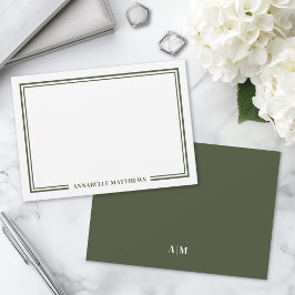 Minimalistisches Oliven Grün Zweifarbige Monogramm Mitteilungskarte