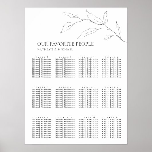 Minimalistisches Olivenblatt Hochzeit 12 Tafelsitz Poster (Vorne)