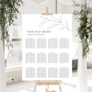 Minimalistisches Olivenblatt Hochzeit 12 Tafelsitz Poster