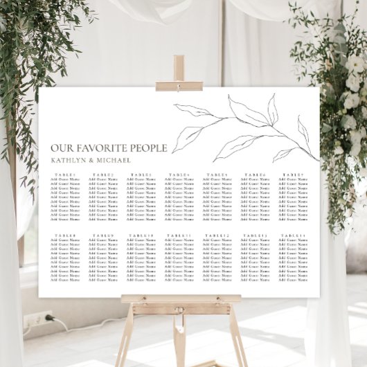 Minimalistisches Olivenblatt Hochzeit 14 Tafelsitz Poster