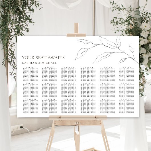 Minimalistisches Olivenblatt Hochzeit 18 Tafelsitz Poster