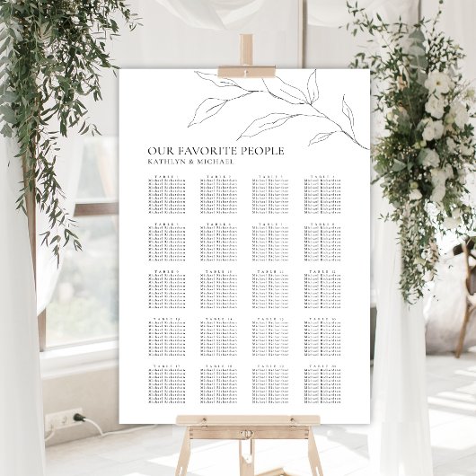 Minimalistisches Olivenblatt Hochzeit 20 Tafelsitz Poster