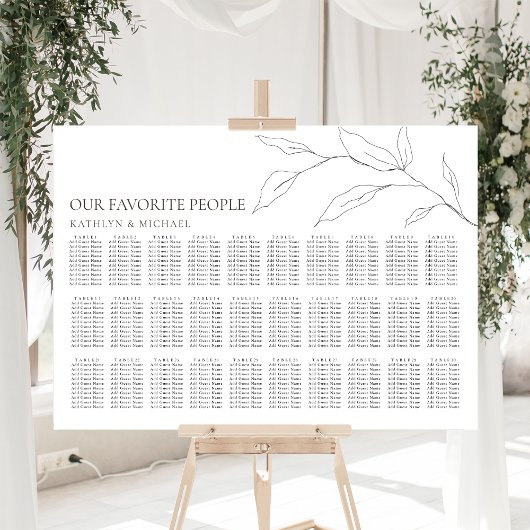 Minimalistisches Olivenblatt Hochzeit 30 Tafelsitz Poster