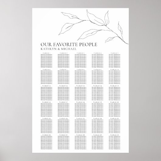 Minimalistisches Olivenblatt Hochzeit 30 Tafelsitz Poster (Vorne)