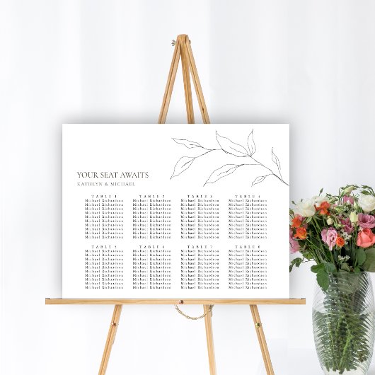 Minimalistisches Olivenblatt Hochzeit 8 Tafelsitze Poster