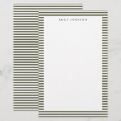 Minimalistisches olivgrün gestreiftes Monogramm Briefpapier (Vorne/Hinten)