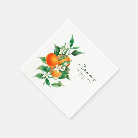 Minimalistisches Orange Frucht Botanisches Brautpa Serviette (Ecke)