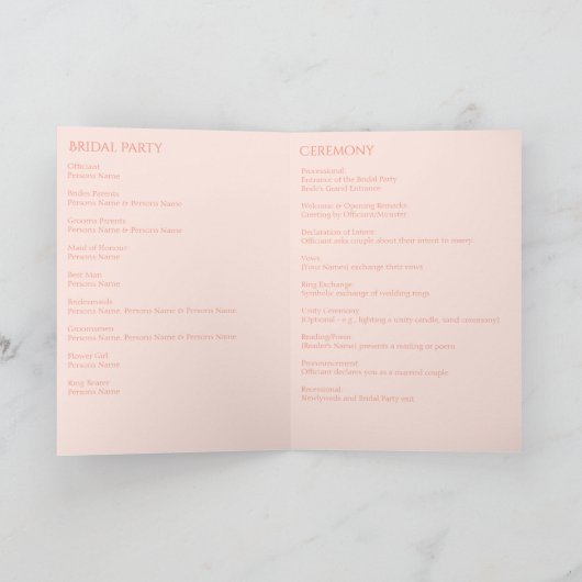 Minimalistisches Orange-Hochzeitsprogramm Programm (Innenseite)