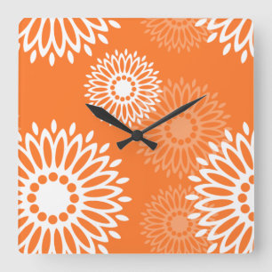 Minimalistisches Orange Mandala Geometrisches Must Quadratische Wanduhr