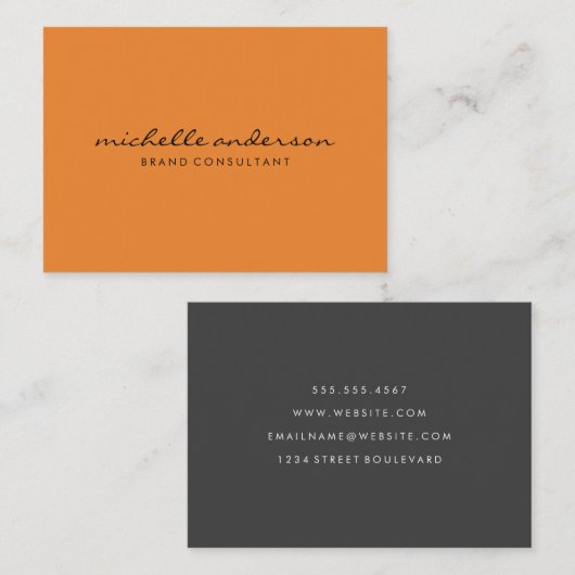 Minimalistisches Orange mit kursivem Text Visitenkarte (Vorne/Hinten)