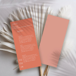 Minimalistisches Orange Wedding Menu Menükarte
