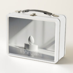 Minimalistisches Osterei auf modernem Podest Metall Brotdose