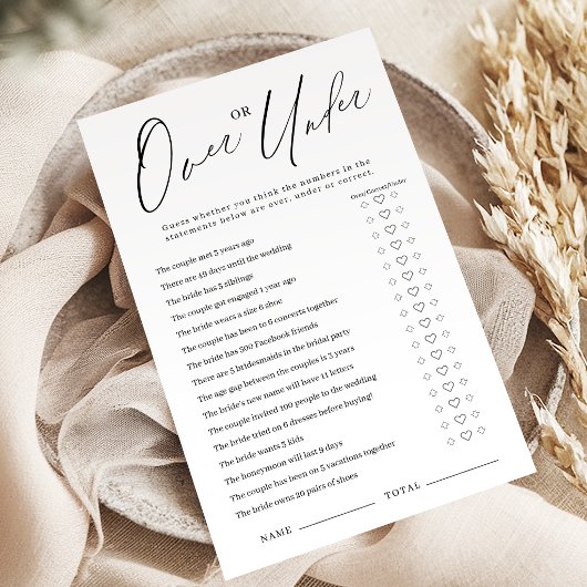 Minimalistisches Over-oder Under-Brautparty-Spiel