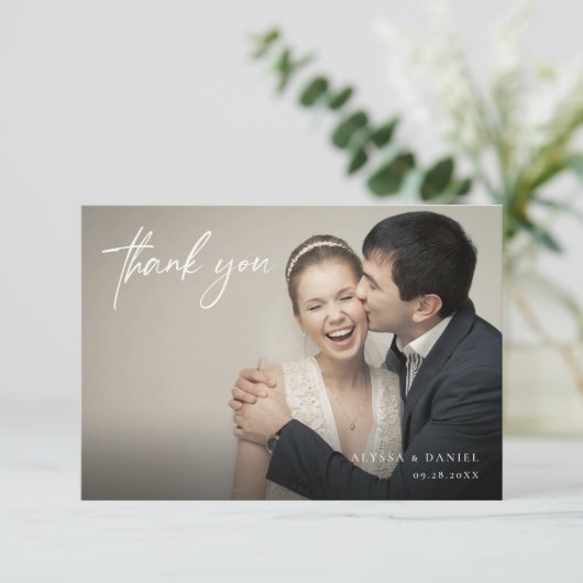 Minimalistisches Overlay-Foto für horizontale Hoch Dankeskarte (Stehend Vorderseite)