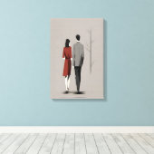 Minimalistisches Paar Wandern und moderne Kunst Leinwanddruck (Insitu (Holzboden))