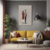 Minimalistisches Paar Wandern und moderne Kunst Poster