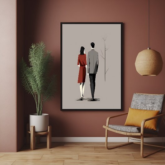 Minimalistisches Paar Wandern und moderne Kunst Poster