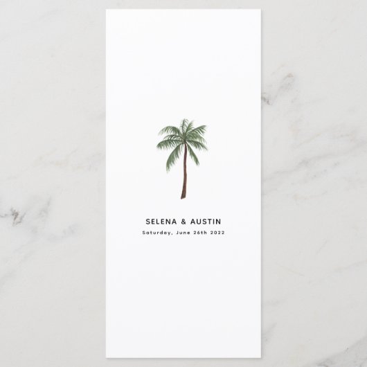 Minimalistisches Palmenbäume Hochzeitsmenü Menükarte (Rückseite)
