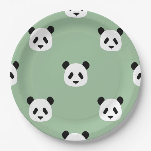 Minimalistisches Panda-Muster - Sage Green Pappteller (Vorderseite)