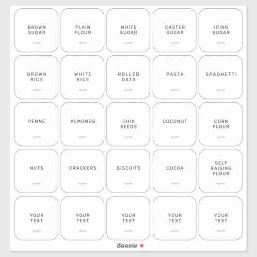 Minimalistisches Pantry 25 Pack-Set Aufkleber (Blatt)