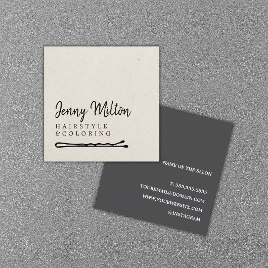 Minimalistisches Papier Beige Dunkle graue Haare B Quadratische Visitenkarte