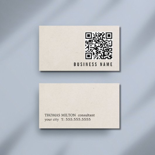 Minimalistisches Papierstruktur-QR-Code-Bold-Berat Visitenkarte