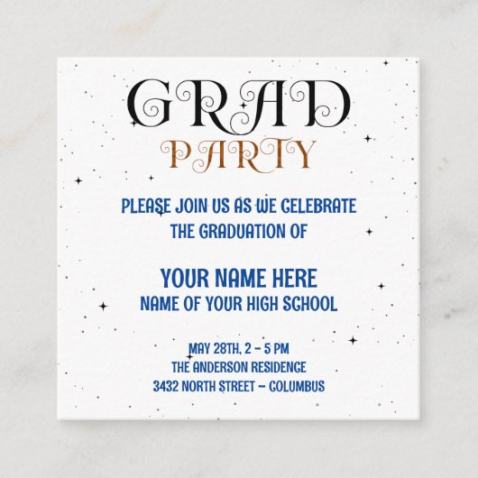 Minimalistisches Party Blau, Weiß und Schwarz Begleitkarte (Vorderseite)