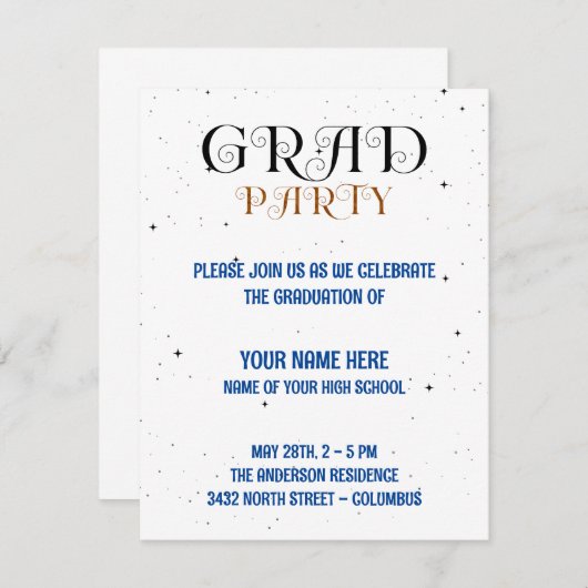 Minimalistisches Party Blau, Weiß und Schwarz RSVP Karte (Vorne/Hinten)