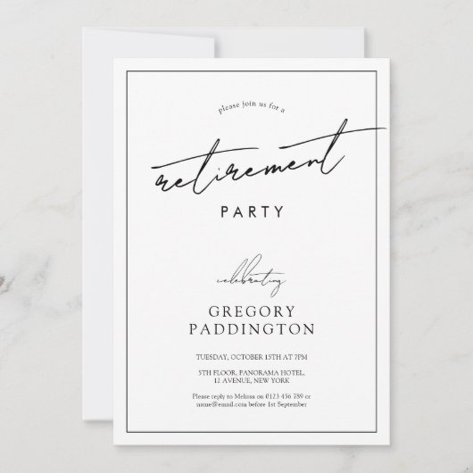 Minimalistisches Party für Schwarz-weiße Altersver Einladung (Vorderseite)