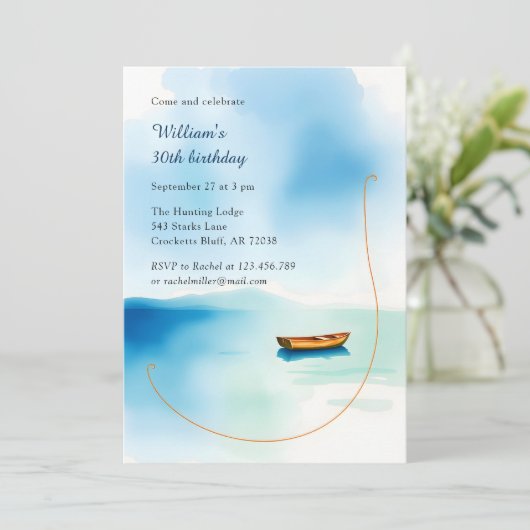 Minimalistisches Party für Sim Lake Birthday Einladung (Stehend Vorderseite)