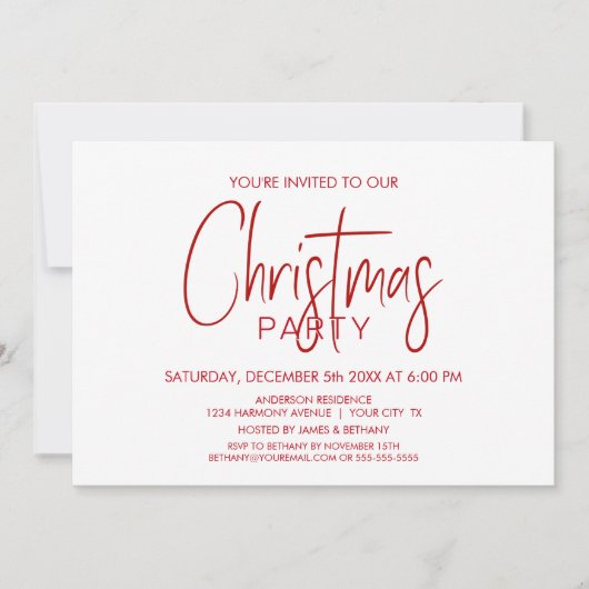 Minimalistisches Party in Rot und Weiß Einladung (Vorderseite)