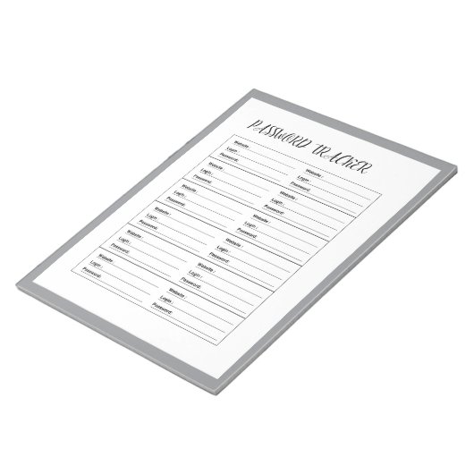 Minimalistisches Passwort-Tracker-Logbuch Notizblock (angewinkelt)