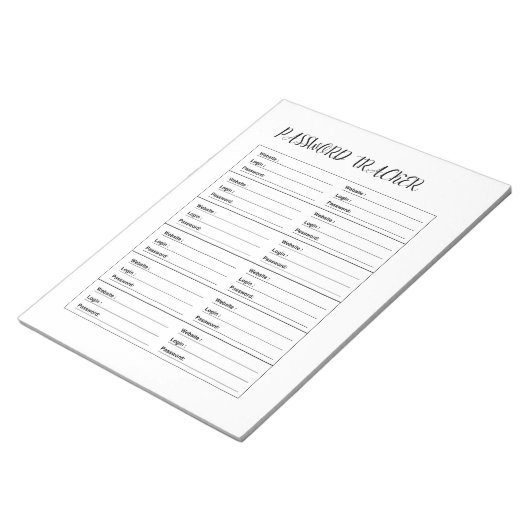 Minimalistisches Passwort-Tracker-Logbuch Notizblock (angewinkelt)