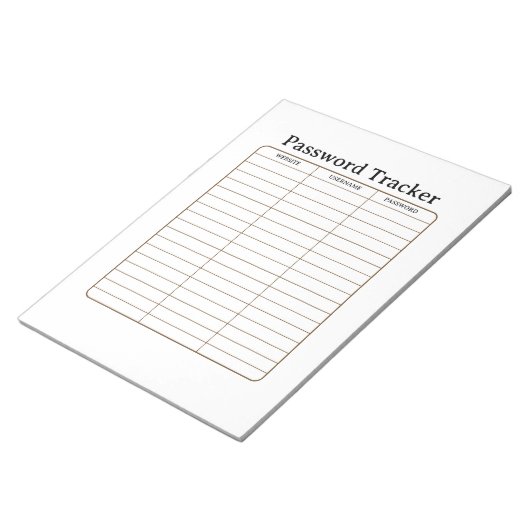 Minimalistisches Passwort-Tracker-Notizbuch Notizblock (angewinkelt)