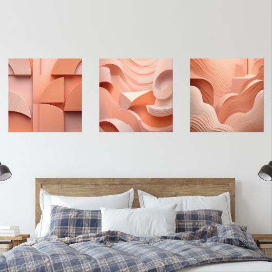 Minimalistisches Peach Abstrakt Art Modernes geome Bilderwand Sets (Schlafzimmer)