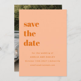 Minimalistisches Peach Orange Retro Simple Wedding Save The Date