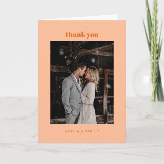 Minimalistisches Peach Orange Wedding Foto geklapp Dankeskarte (Vorderseite)