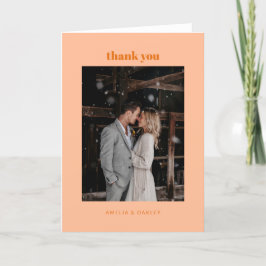 Minimalistisches Peach Orange Wedding Foto geklapp Dankeskarte