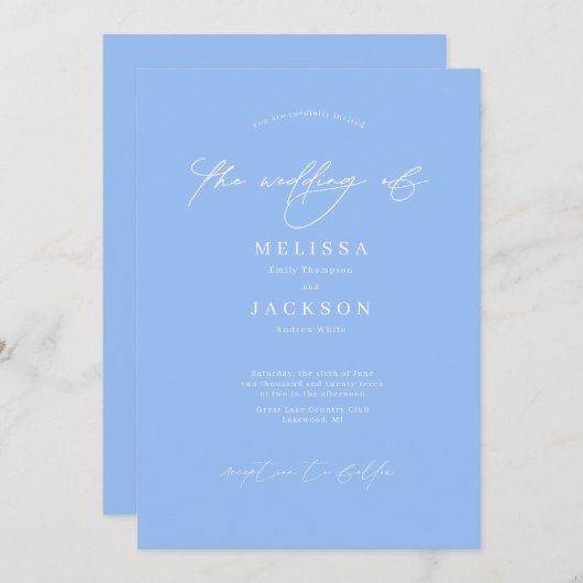 Minimalistisches Peri Blue Wedding Einladung (Vorne/Hinten)