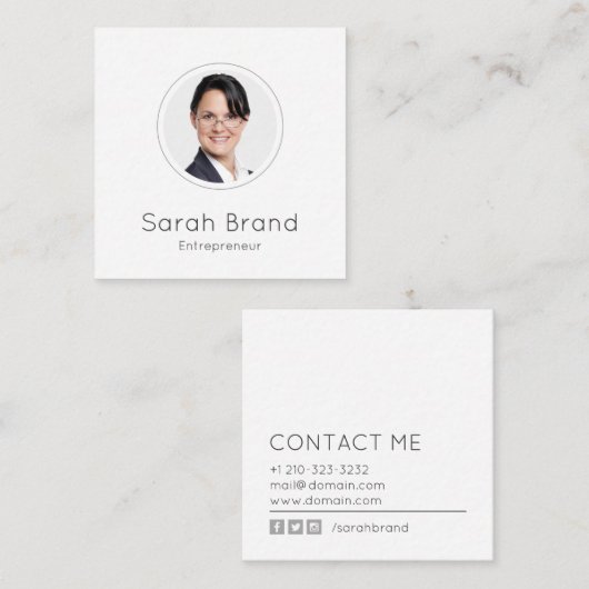 Minimalistisches persönliches Foto Quadratische Visitenkarte (Vorne/Hinten)